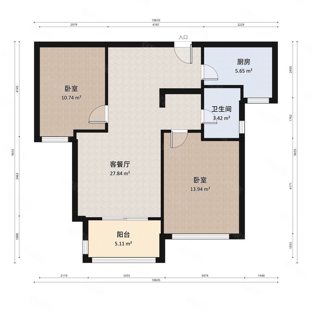 美景鸿城(三期鸿福)2室2厅1卫89.67㎡南103万