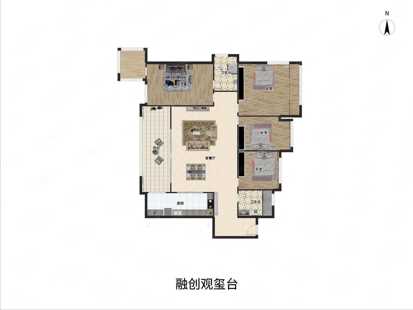 同户型 价(送车位)真实在售 次新房 精装带中央空调,融创观玺台二手房