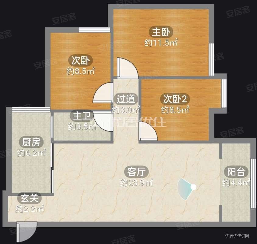 海宇学府江山(A区)3室2厅2卫87㎡西北96.96万