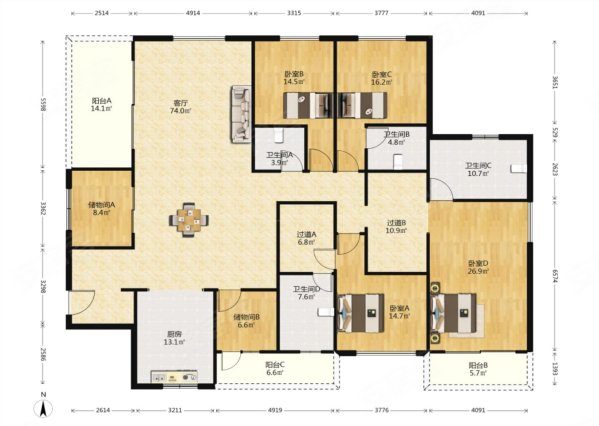 湘江壹号5室2厅2卫280㎡南326万