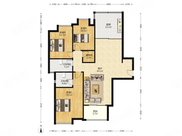 雅居乐花园3室3厅3卫145㎡南北450万