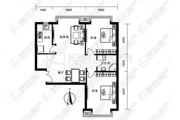 上元君庭2室2厅1卫103.55㎡南北758万