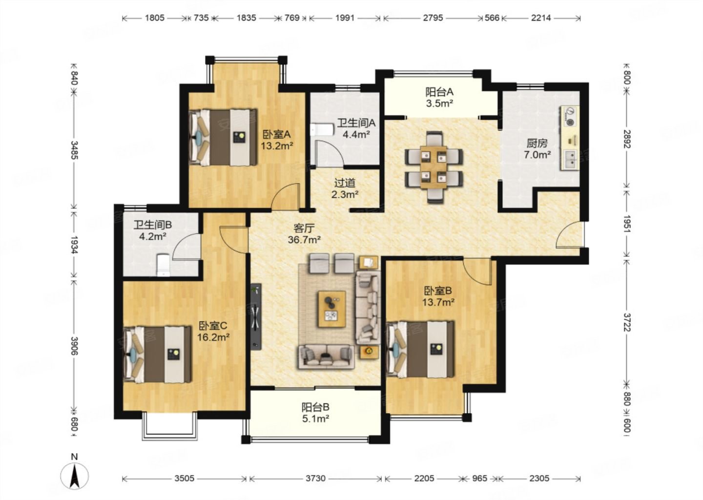 城置御水华庭(一期)3室2厅2卫133㎡南北248万