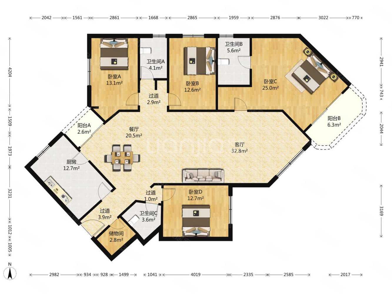 茂盛大厦4室2厅3卫222.02㎡南北1515万