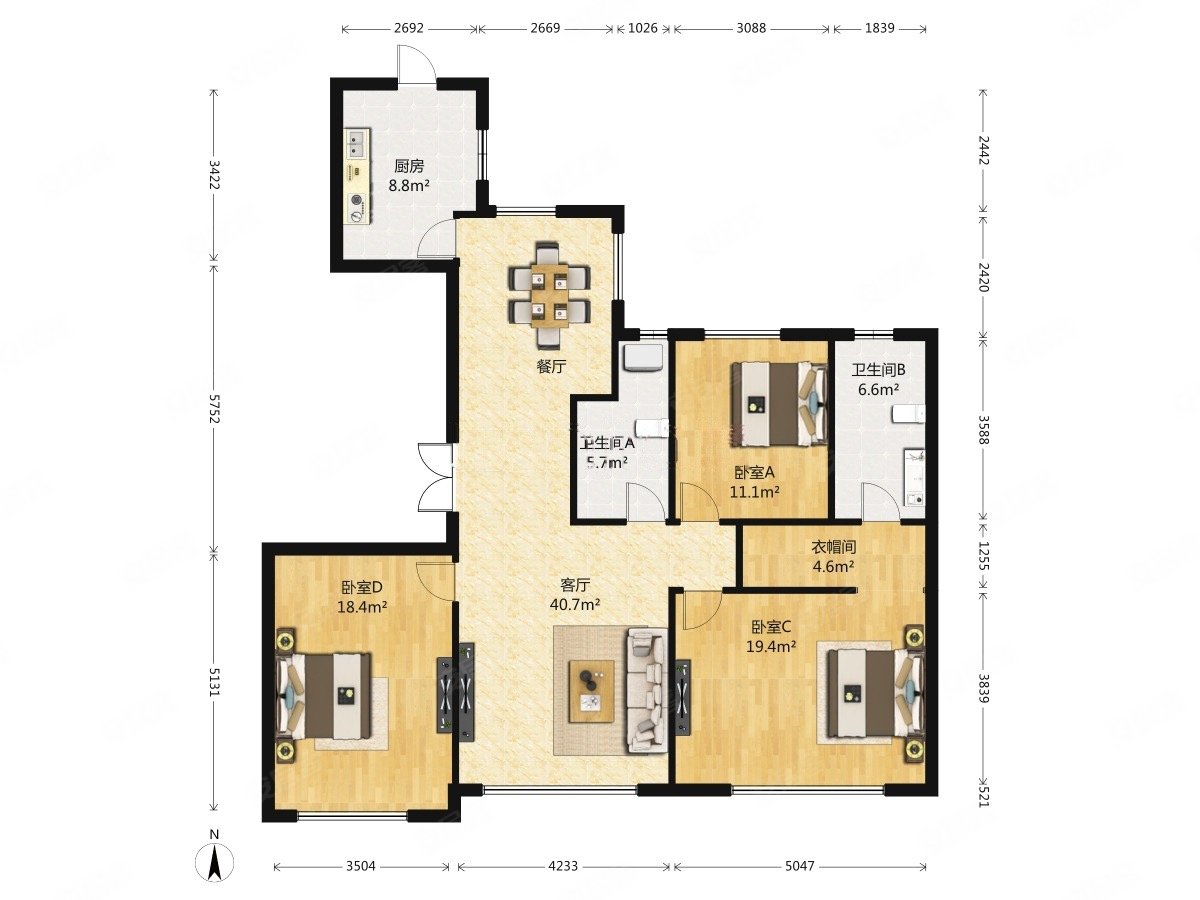 瀚海晴宇3室2厅3卫184.1㎡南600万