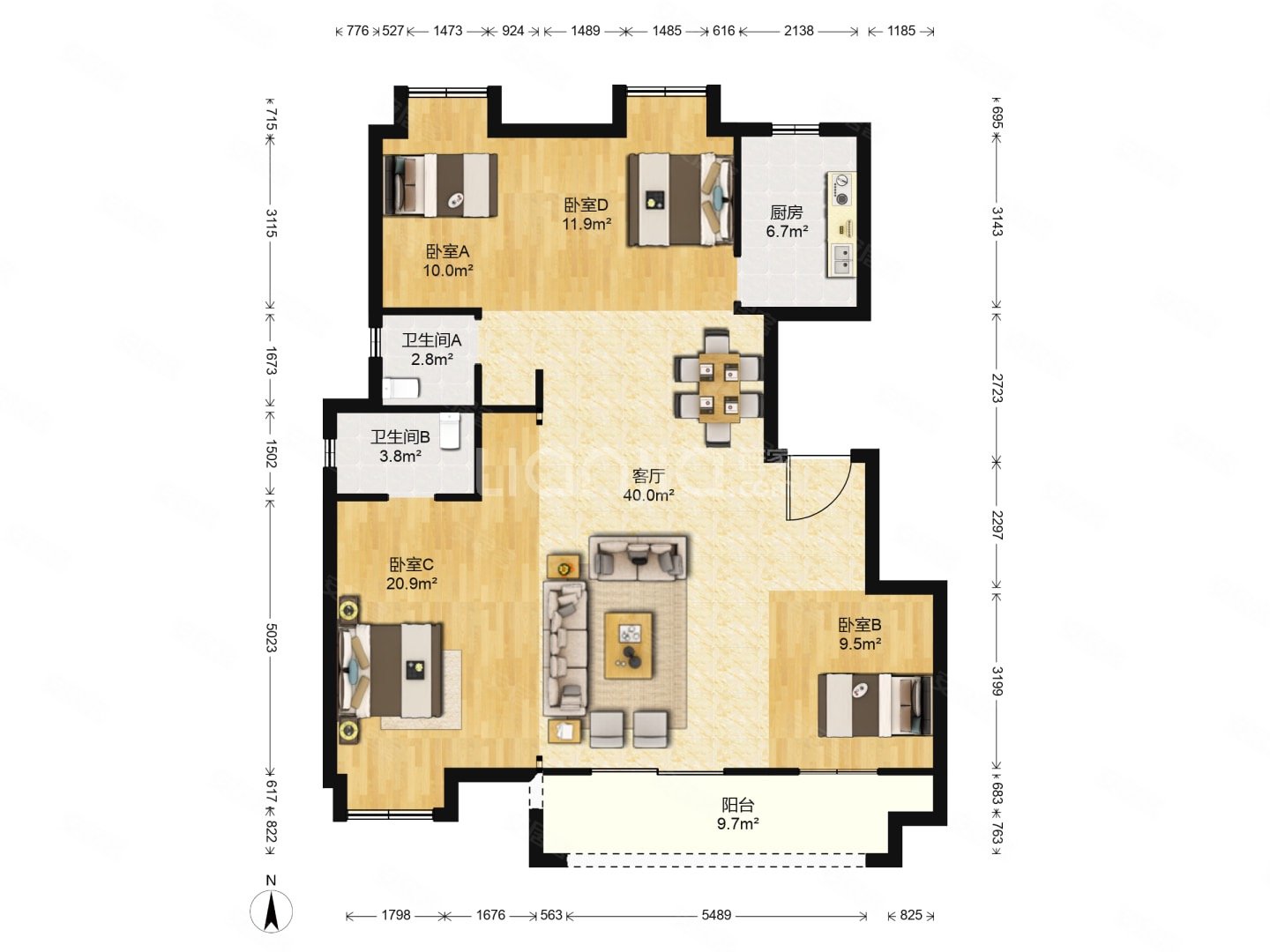 绿地国际理想城(一期)3室2厅2卫135.86㎡南北235万