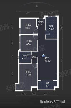 万达华府D区3室2厅1卫99.27㎡南北74.8万