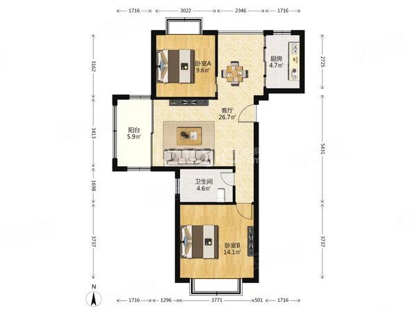昆山花桥易买得上海裕花园上海裕花园 2室1厅1卫 精装修 93平 电梯房