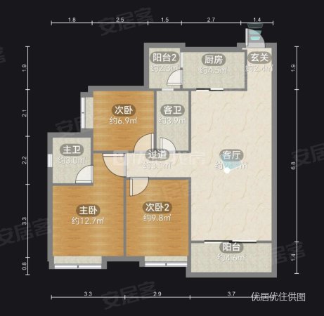 佳兆业滨江新城江城时光3室2厅2卫95.25㎡西北100万