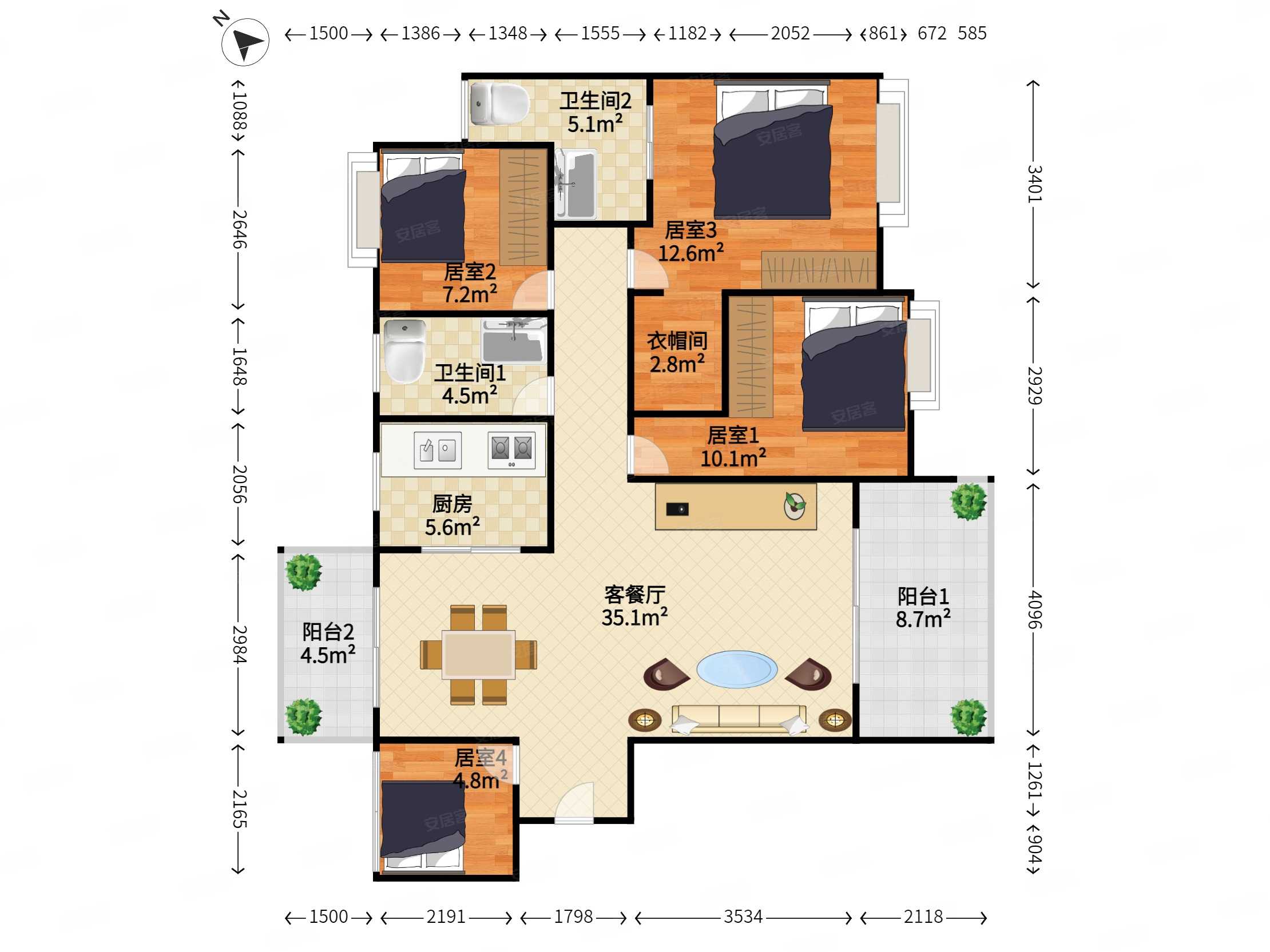 万樾府4室2厅2卫124.54㎡南北424万
