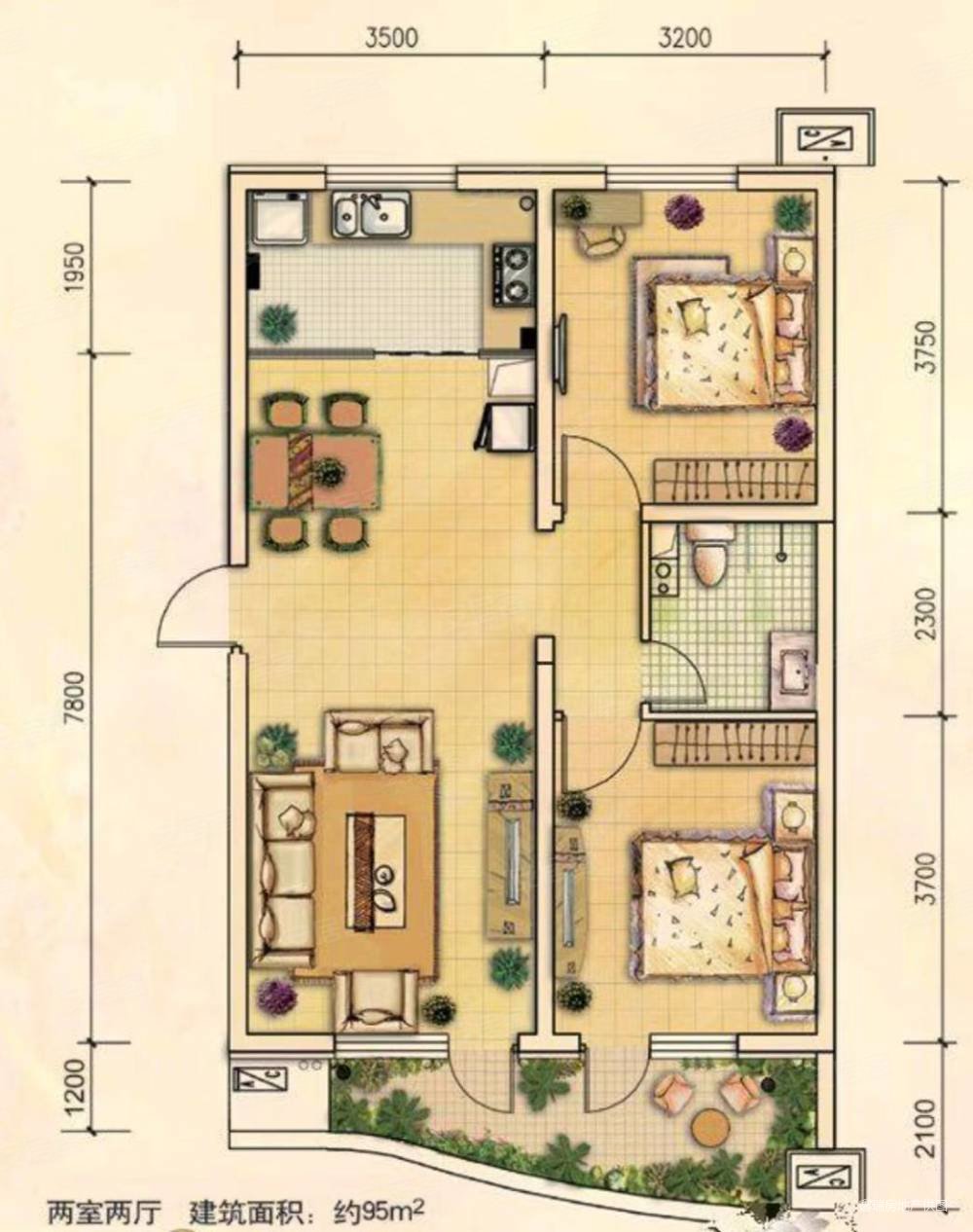 山海同湾2室2厅1卫95㎡南北60万