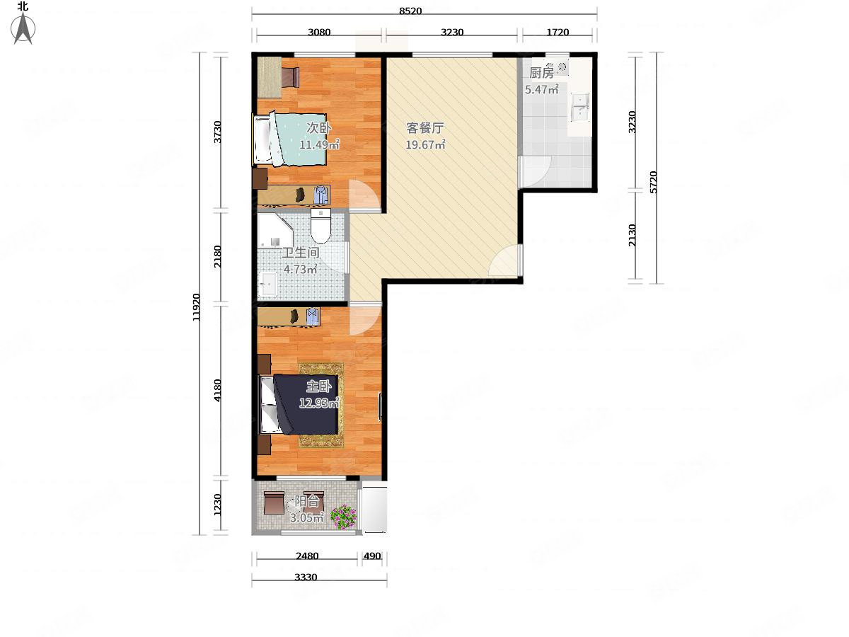 汇景苑三区2室1厅1卫80.1㎡南北388万