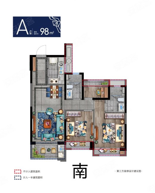 鹿宸印3室2厅2卫95.95㎡南北218万