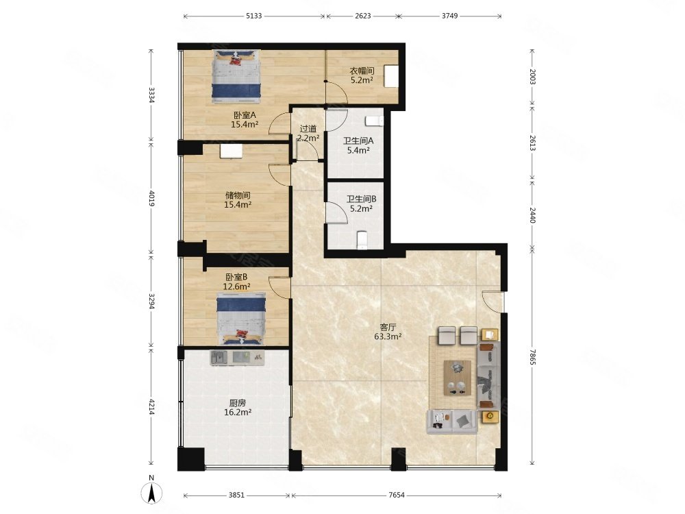 国贸核心区 南向200平大三居 全明户型 带燃气 全景落地窗,建外soho西