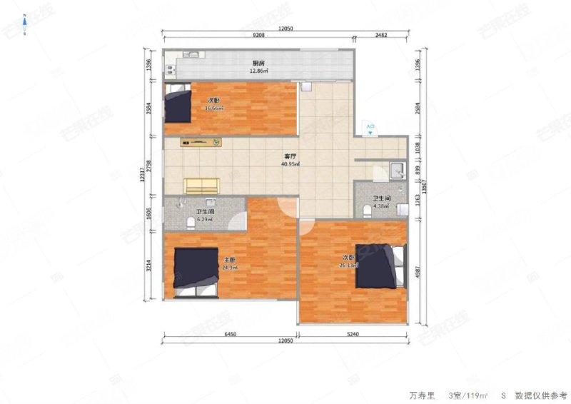 万寿里3室1厅2卫119.35㎡南北149万