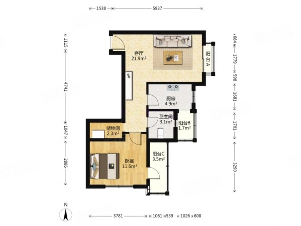 三环新城8号院1室1厅1卫74.87㎡东南425万