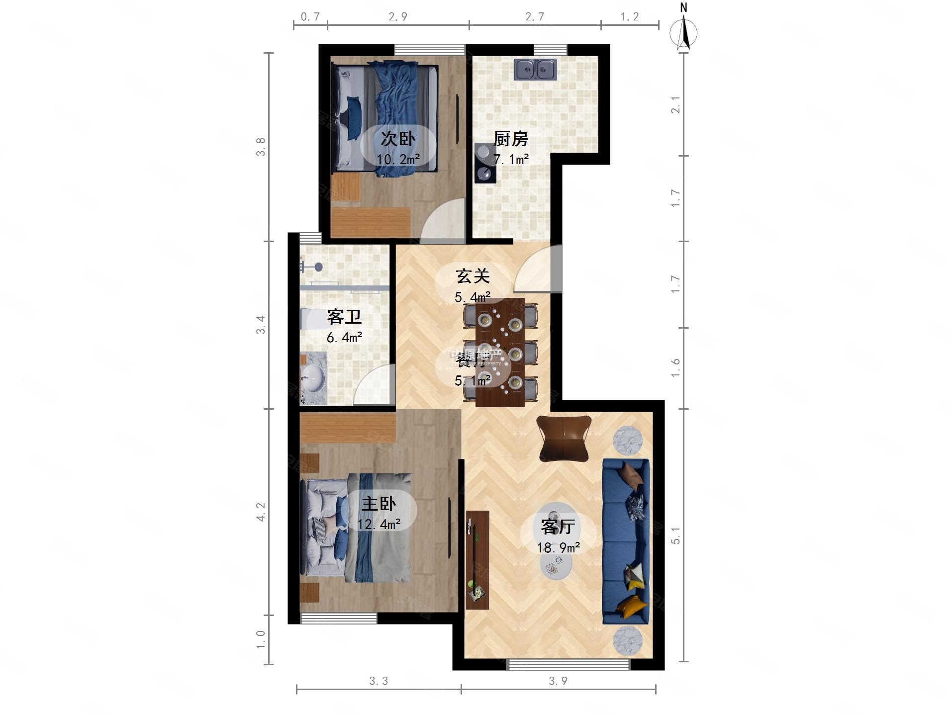 南北通透89平润景家园满五2室1厅看房方便有钥匙