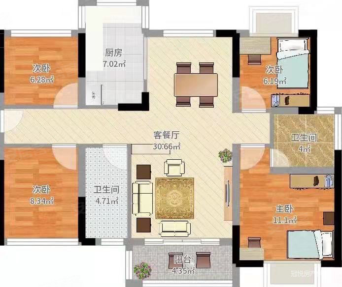 国建红郡4室2厅2卫188㎡南北143万