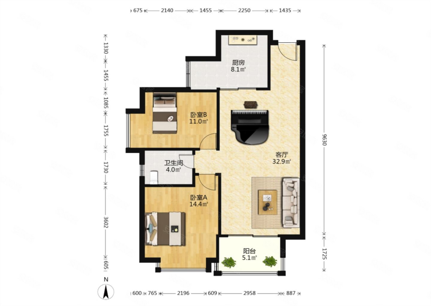 南城都汇汇智园1室2厅1卫88.42㎡南220万