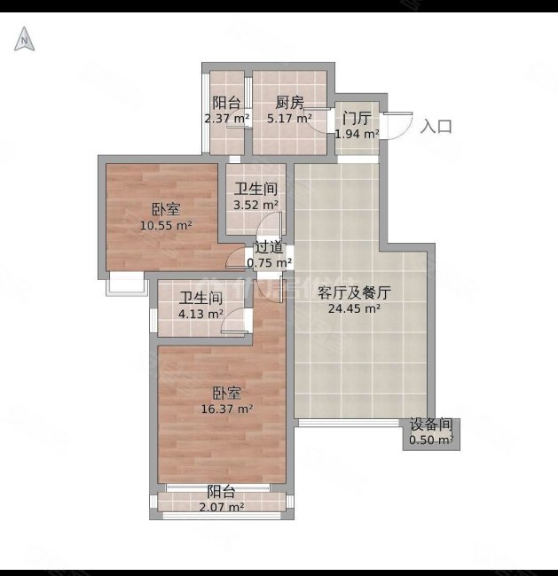 锦域蓝湾2室2厅1卫92.37㎡东南55万