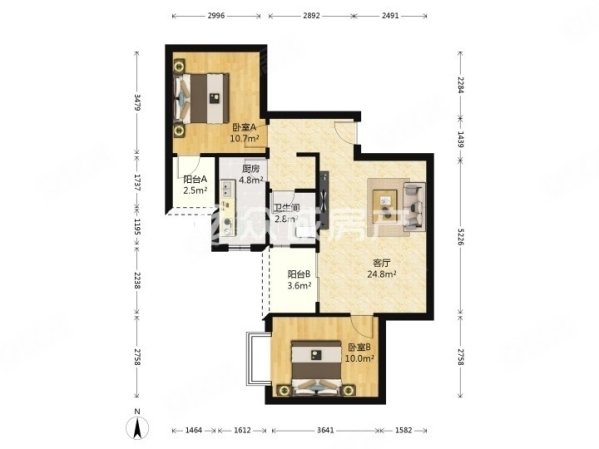 博雅新城A区2室2厅1卫77.79㎡东南63万