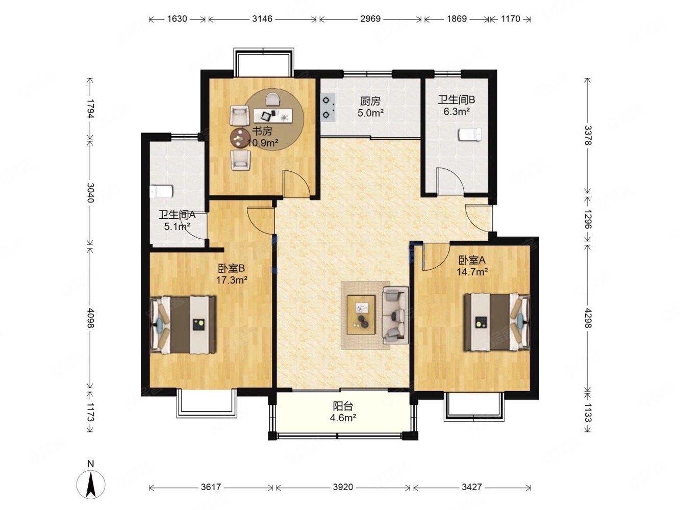 漕湖花园精装修三房两厅两卫楼层南北通透户型方正