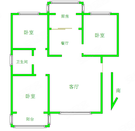 清河湾3室2厅1卫112㎡南北67.7万