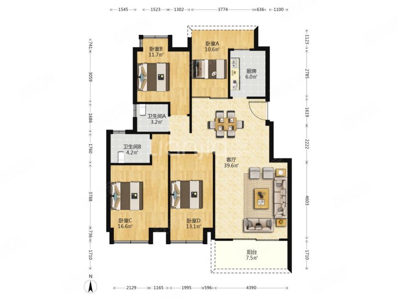 中航城毛坯125平经典水景四房小高层200万