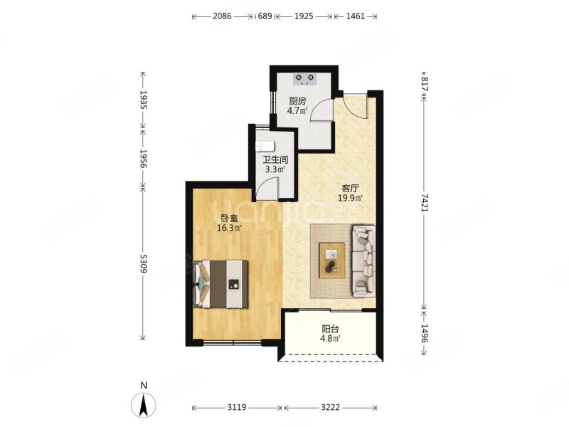 南樾府|万马路2室1厅1卫70.87平方