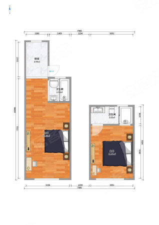 控江路874弄小区2室0厅2卫40㎡南北245万