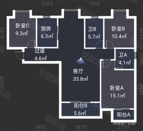 钓鱼台2号3室2厅2卫126㎡南北66万