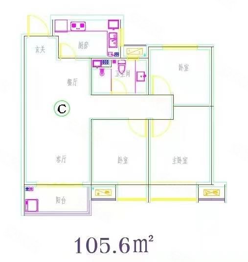 安诚御花苑(A区)3室2厅1卫105.6㎡南北54万