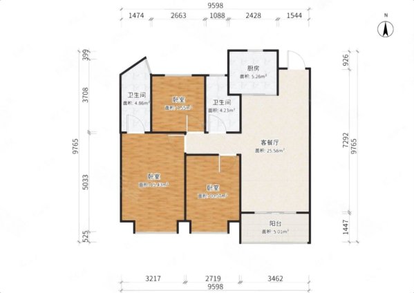 华著兰庭3室2厅2卫100.15㎡南北440万