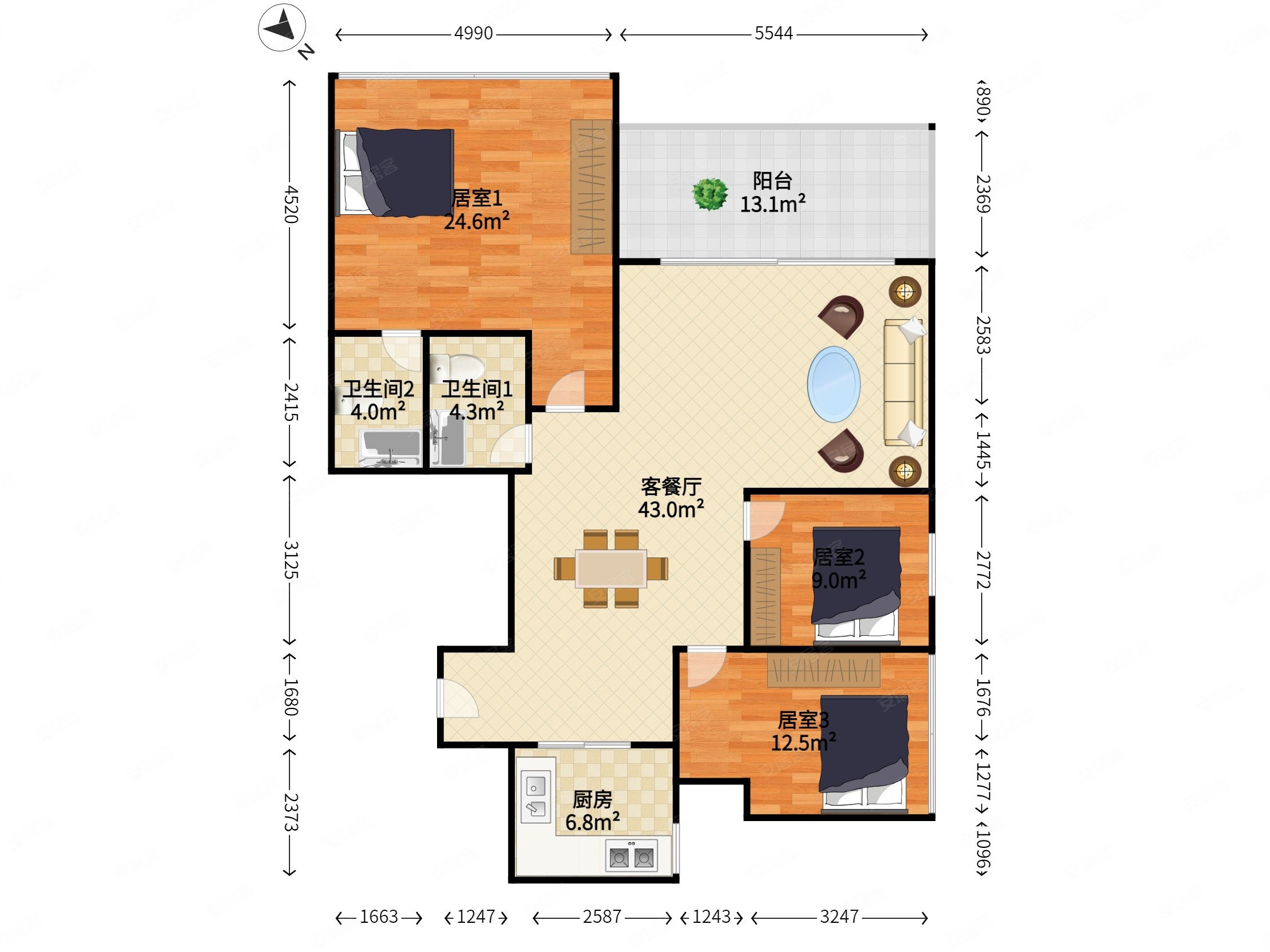 博林天瑞3室2厅2卫129.39㎡西南0万