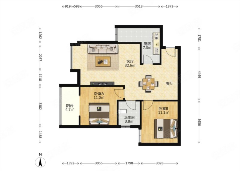 旭景兴园2室2厅1卫95.32㎡东南99万
