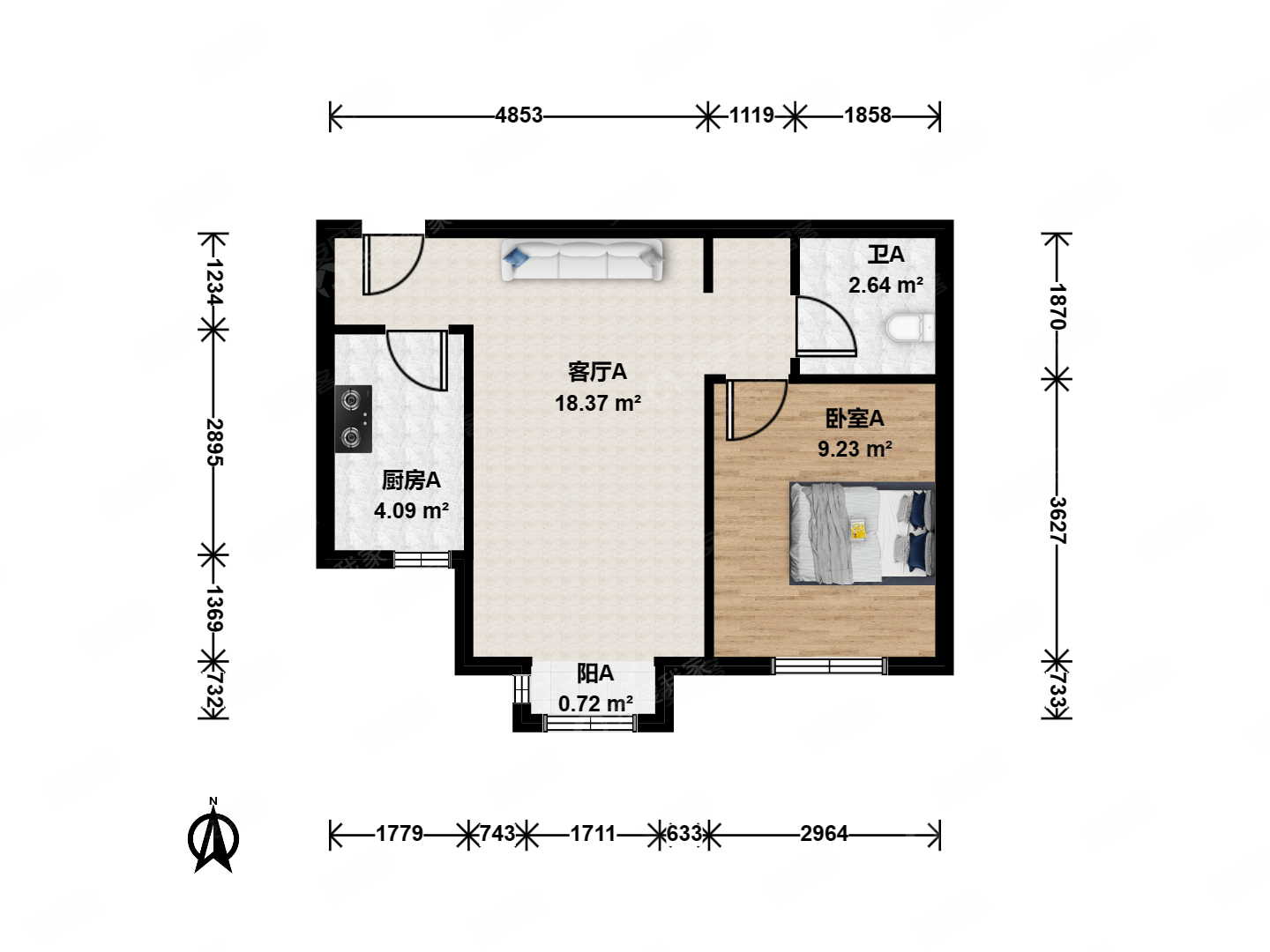 东坝  将府锦苑5号院地铁12号线沿线全南向一居室