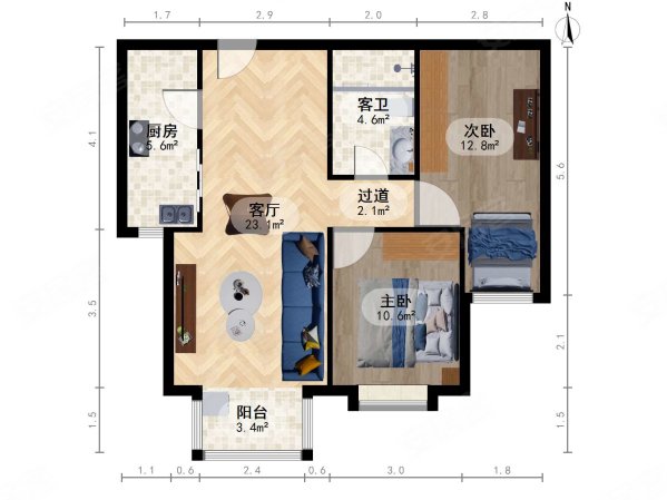 远洋沁山水2室2厅1卫87.36㎡南857万