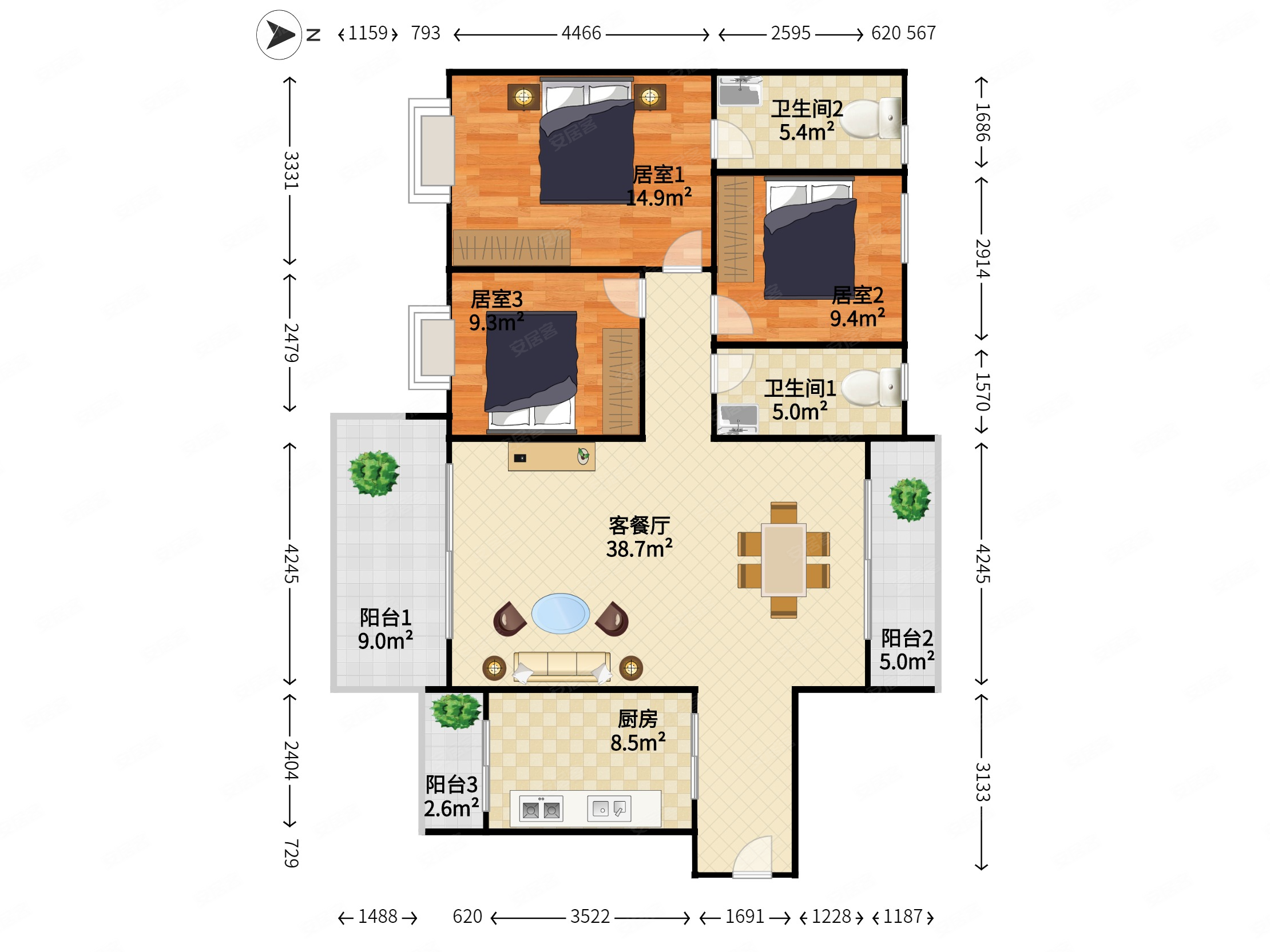 大冲城市花园3室2厅2卫125㎡南北0万