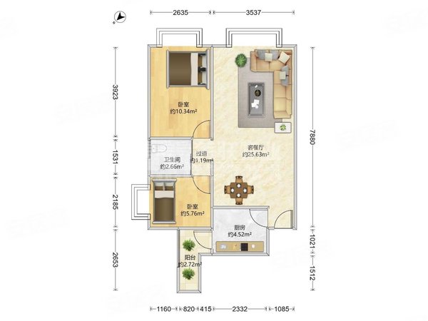 【多图】皇御苑(一期),皇岗租房,皇御苑 精装修二房 车位好停 户型