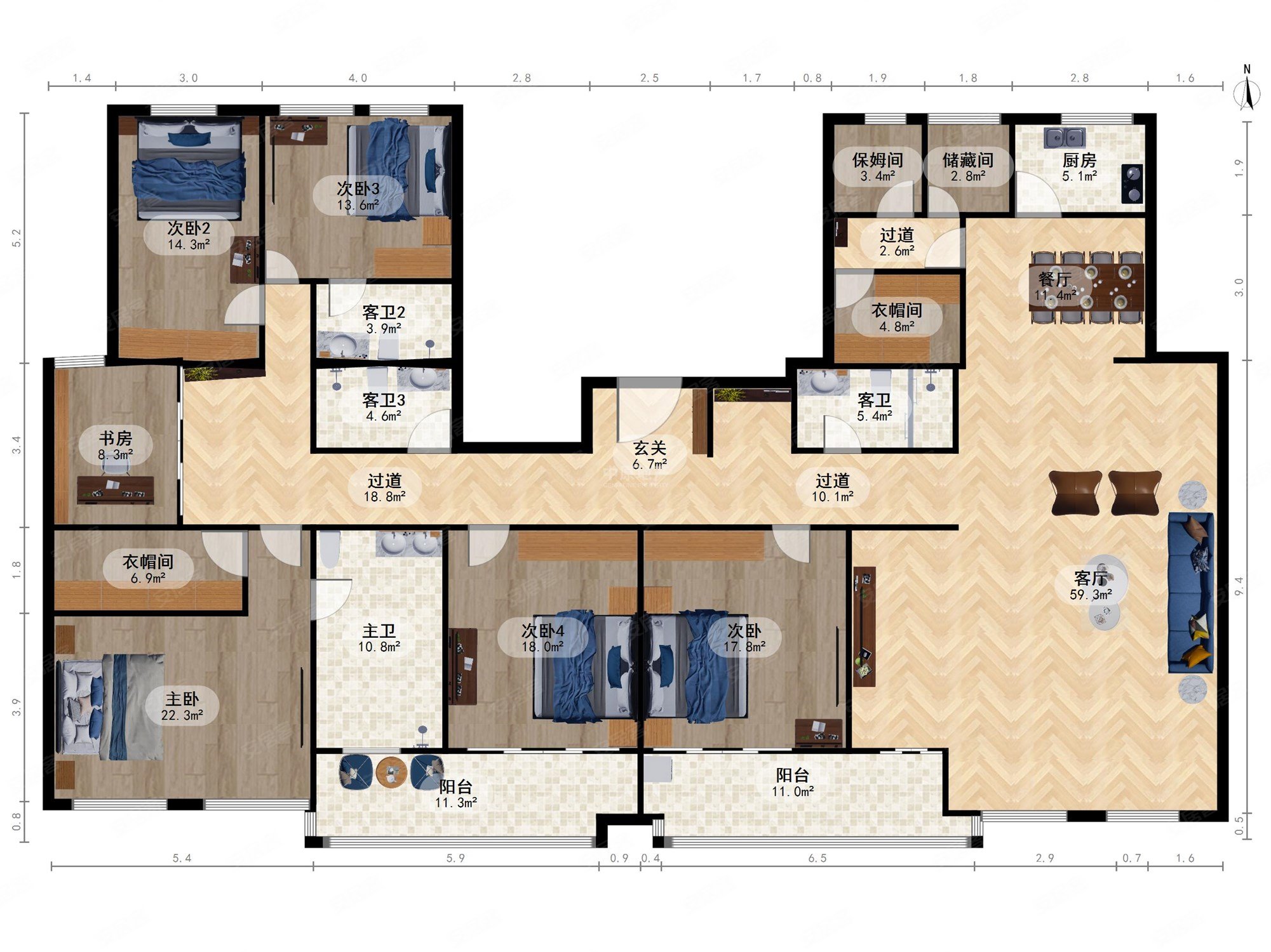 万城华府海园5室3厅4卫376.21㎡南北10000万