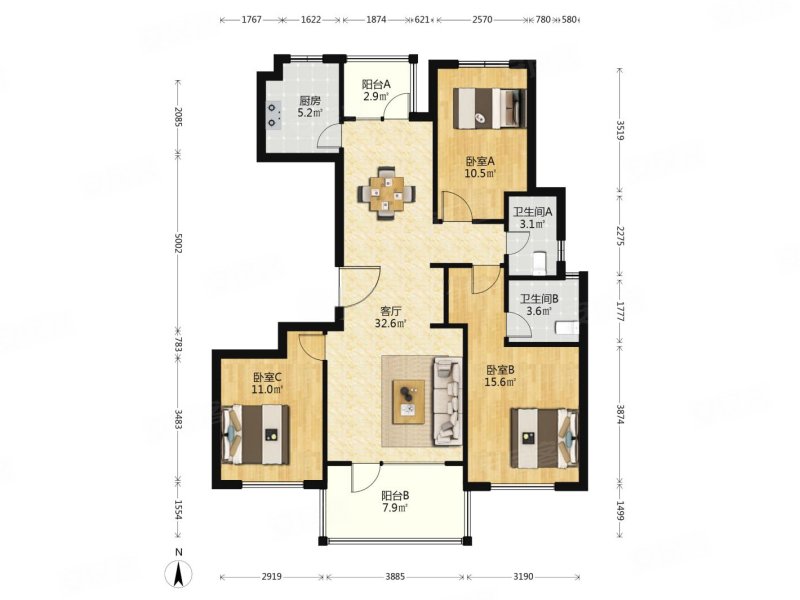 恒温科技住宅,30万软装 南北阳台,采光足,有钥匙随时看,当代万国府Μ