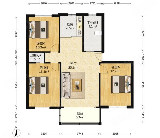 可纯公积金!,建元景苑二手房,75万,3室2厅,1卫,90.61平米-上海安居客