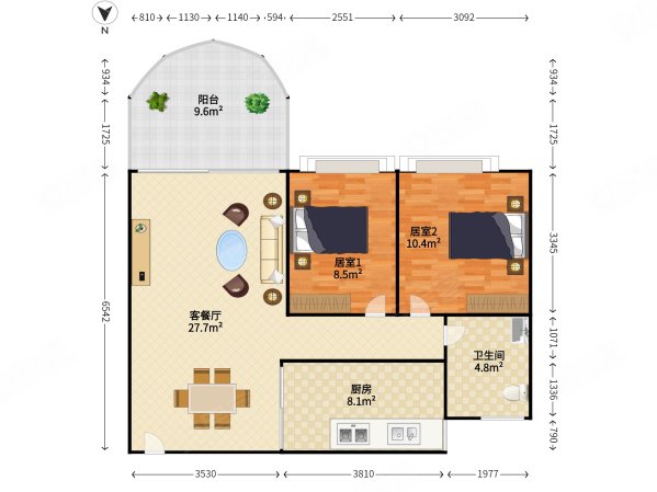 城投福滨苑2室2厅1卫82.89㎡南780万