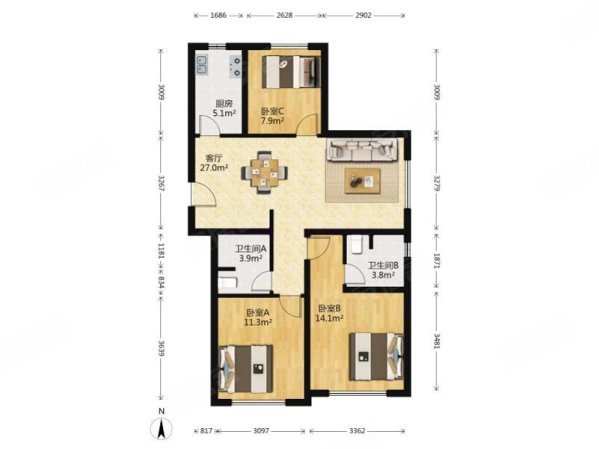 西山燕庐(西区)3室2厅2卫111.9㎡南北588万