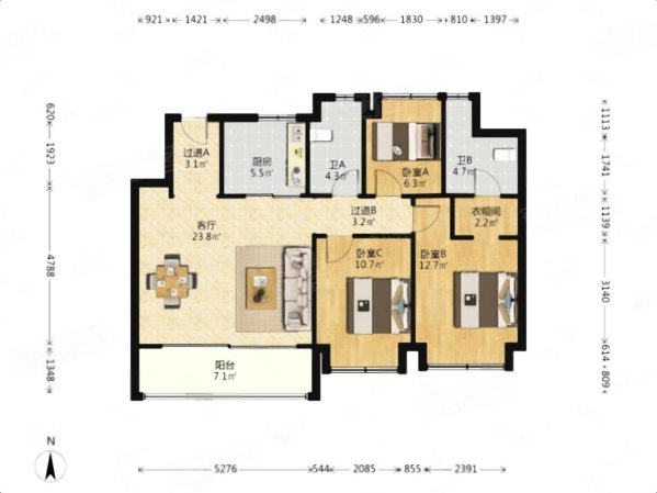 泊云庭3室2厅2卫106.51㎡南北385万