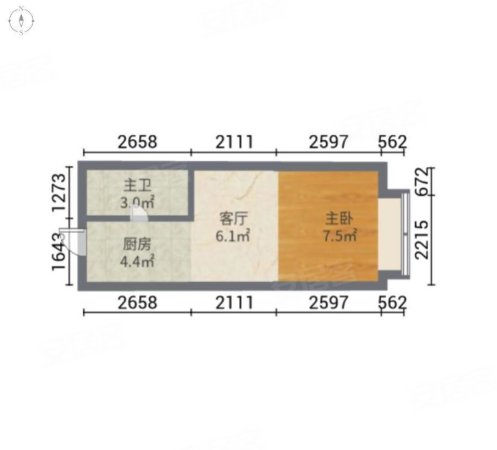 汇鑫时代中心1室1厅1卫32.56㎡南北33万