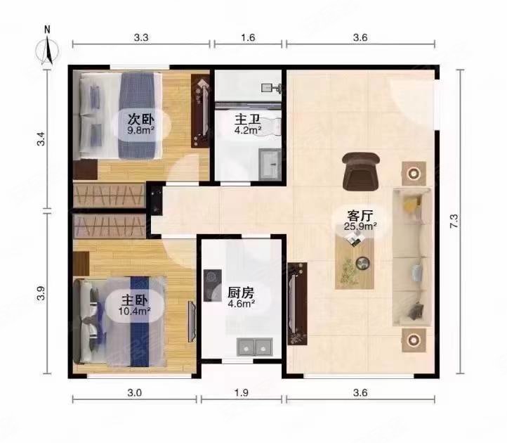 燕达首尔国际村2室2厅2卫91.53㎡南北60万