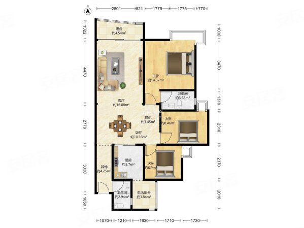 翠城花园3室2厅2卫110.78㎡南北608万