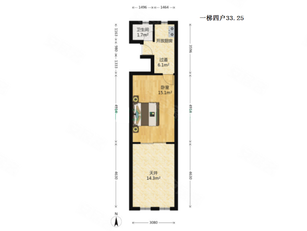 德州四村(西区)1室0厅1卫33.7㎡南170万