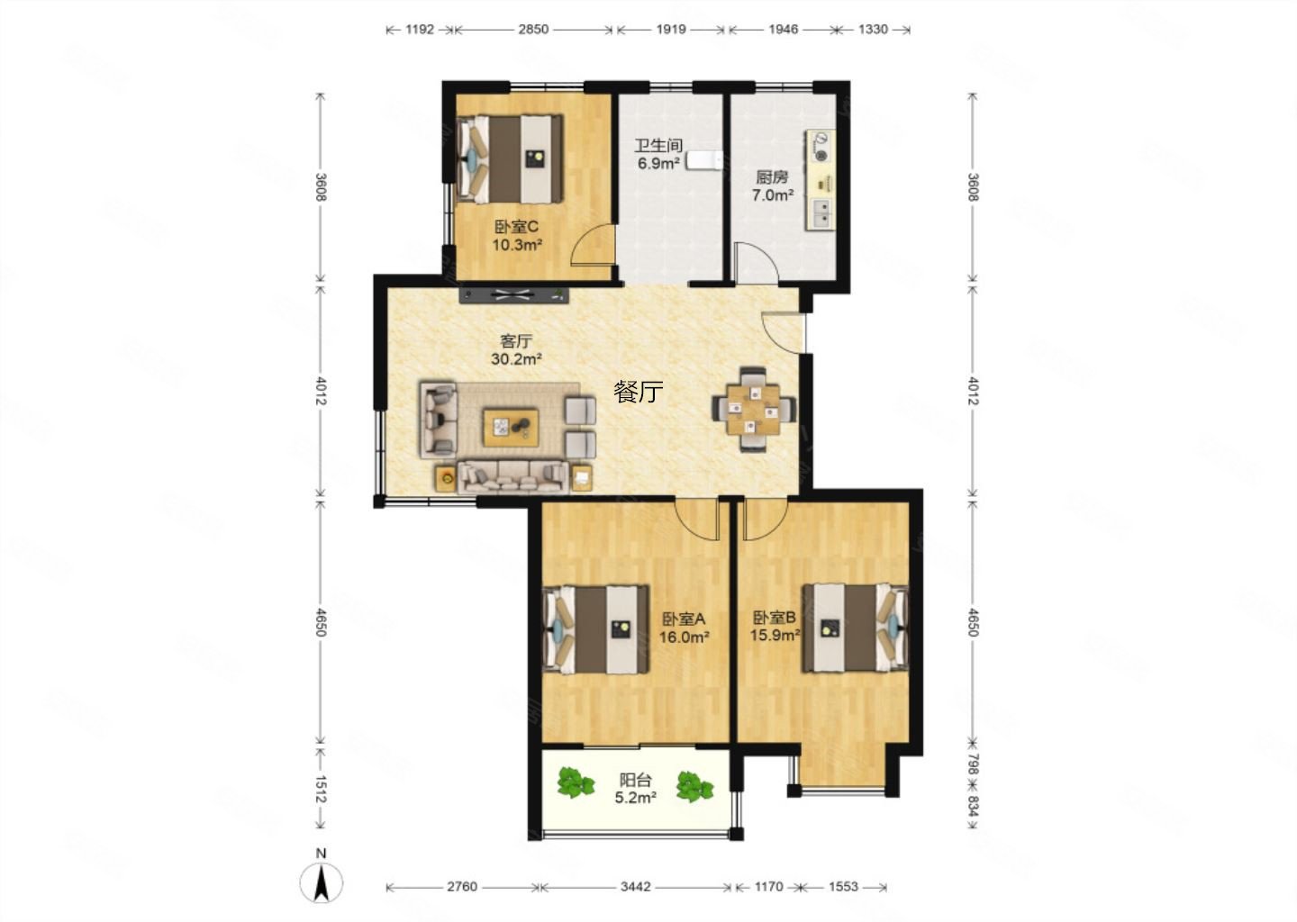 华府天地旁 滨湖城市花园 大三室  明厅 集中供暖 有钥匙